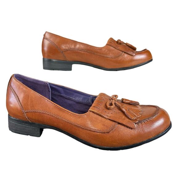 Hotter Comfort Shipley Loafers Women Size 8.5 Brown Leather Tassel Slip On Shoes - Picture 2 of 10
